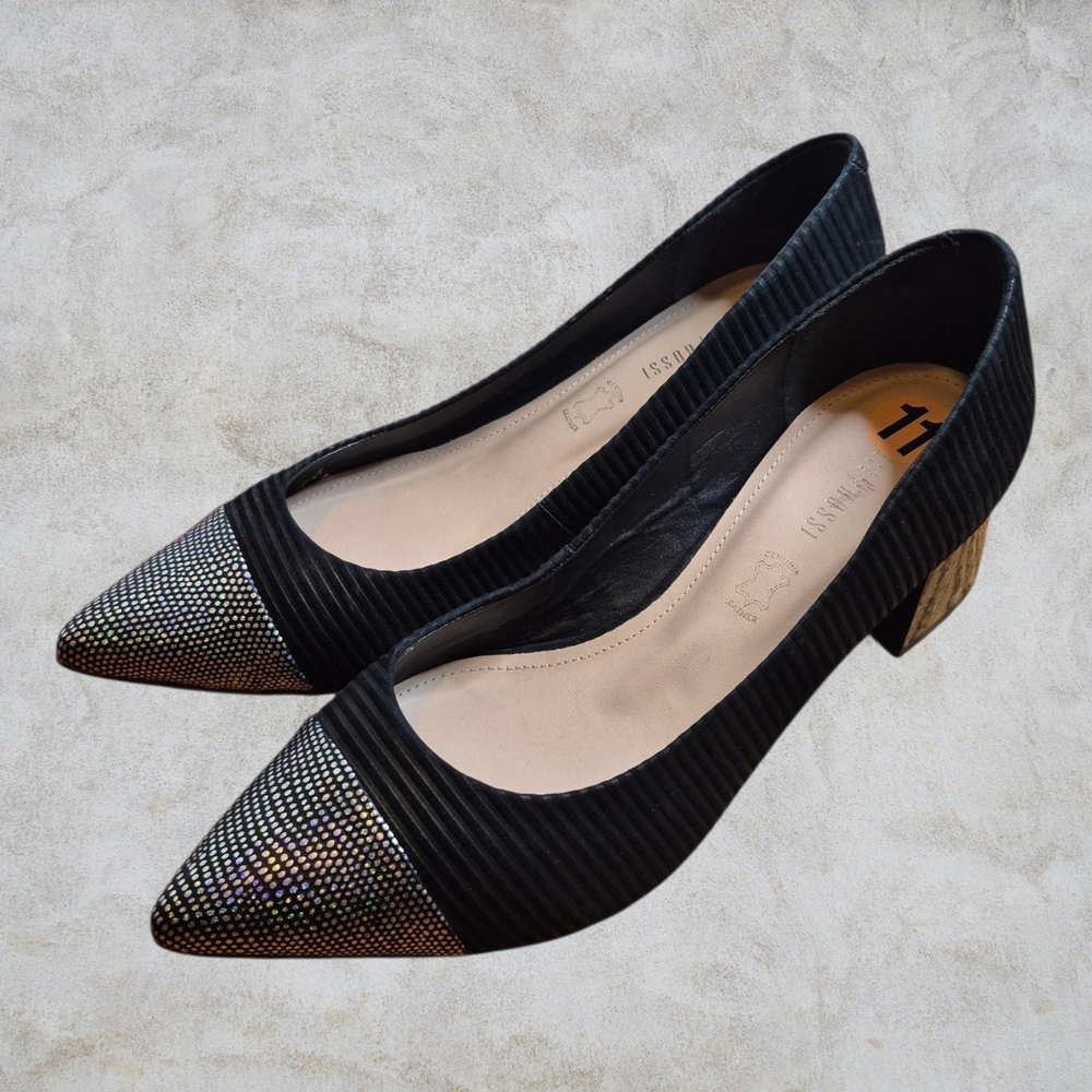Capelli Rossi Genuine Leather Textured Leather Silver Metallic Toe Block Heel